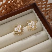 1 Pair Basic Flower Plating Inlay Copper Crystal Zircon 18k Gold Plated Ear Studs main image 2