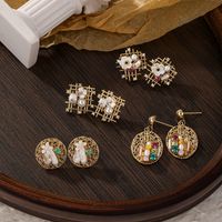 1 Pair Basic Flower Plating Inlay Copper Crystal Zircon 18k Gold Plated Ear Studs main image 3