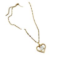 Titanium Steel Copper IG Style Sweet Plating Inlay Round Heart Shape Zircon Pendant Necklace main image 4