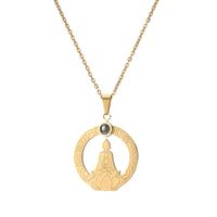 Casual Hip-hop Buddha Lotus Stainless Steel Hollow Out Inlay Glass Stone Pendant Necklace main image 4
