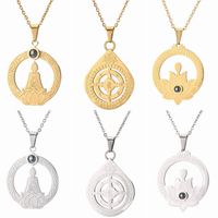 Casual Hip-hop Buddha Lotus Stainless Steel Hollow Out Inlay Glass Stone Pendant Necklace main image 1