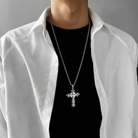 Hip-hop Cool Style Cross Alloy Titanium Steel Inlay Rhinestones Men's Pendant Necklace Long Necklace main image 1