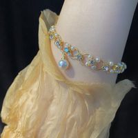 Sweet Simple Style Bear Heart Shape Flower Imitation Pearl Alloy Charm Inlay Moonstone Opal Women's Bracelets sku image 26