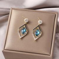 1 Pair Elegant Rhombus Inlay Alloy Crystal Drop Earrings main image 4