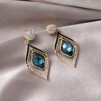 1 Pair Elegant Rhombus Inlay Alloy Crystal Drop Earrings main image 2