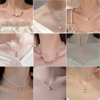 Casual Simple Style Flower Bow Knot Titanium Steel Plating Inlay Zircon Necklace main image 1
