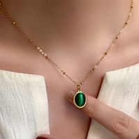 Casual Simple Style Oval Titanium Steel Plating Inlay Opal Pendant Necklace main image 5