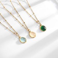 Casual Simple Style Oval Titanium Steel Plating Inlay Opal Pendant Necklace main image 1