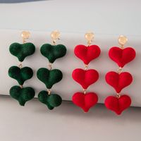 New Red Love Velvet Heart Peach Heart Pendant Long Temperament Earrings For Women sku image 7