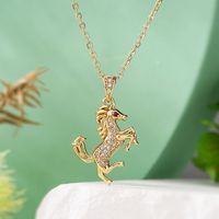 Simple Style Commute Horse Copper Plating Inlay Zircon 18k Gold Plated Pendant Necklace main image 3
