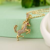 Simple Style Commute Horse Copper Plating Inlay Zircon 18k Gold Plated Pendant Necklace main image 4