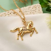 Simple Style Commute Horse Copper Plating Inlay Zircon 18k Gold Plated Pendant Necklace sku image 1