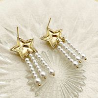 1 Pair Cute Star Plating Inlay 304 Stainless Steel Pearl Zircon 14K Gold Plated Drop Earrings main image 3