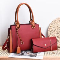 Women's Large Pu Leather Solid Color Vintage Style Square Zipper Bag Sets sku image 6
