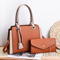 Women's Large Pu Leather Solid Color Vintage Style Square Zipper Bag Sets main image 4