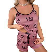 Women's Sexy Heart Shape Crown Polyester Milk Fiber Shorts Sets main image 3