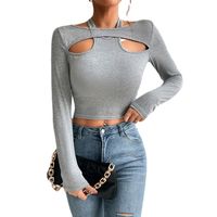 Women's T-shirt Long Sleeve T-shirts Hollow Out Simple Style Solid Color main image 2