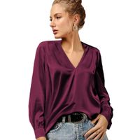 Women's Blouse Long Sleeve Regular Sleeve Blouses V Neck Pleated Casual Elegant Solid Color Loose main image 3
