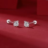 Lady Solid Color Sterling Silver Plating Inlay Moissanite Ear Studs main image 2