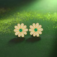 1 Pair Lady Flower Plating Inlay Sterling Silver Artificial Gemstones Ear Studs main image 1