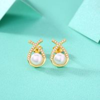 1 Pair Sweet Water Droplets Inlay Sterling Silver Artificial Diamond Freshwater Pearl Ear Studs main image 1