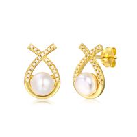 1 Pair Sweet Water Droplets Inlay Sterling Silver Artificial Diamond Freshwater Pearl Ear Studs main image 2