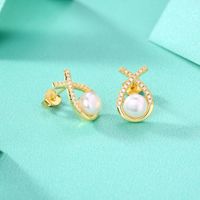 1 Pair Sweet Water Droplets Inlay Sterling Silver Artificial Diamond Freshwater Pearl Ear Studs main image 3