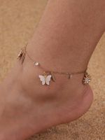 Elegant Beach Modern Style Chrysanthemum Butterfly Alloy Inlay Artificial Rhinestones Women's Anklet main image 1