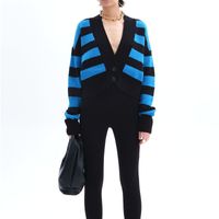 Women's Sweater Long Sleeve Sweaters & Cardigans Contrast Binding Casual Stripe main image 4