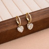 1 Pair Elegant Heart Shape Plating Inlay Copper Zircon 14k Gold Plated Earrings main image 1