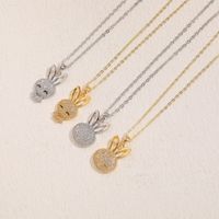 Cute Pastoral Simple Style Rabbit Copper 14k Gold Plated White Gold Plated Zircon Pendant Necklace In Bulk main image 3