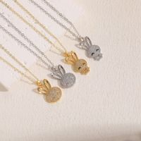 Cute Pastoral Simple Style Rabbit Copper 14k Gold Plated White Gold Plated Zircon Pendant Necklace In Bulk main image 6