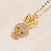 Cute Pastoral Simple Style Rabbit Copper 14k Gold Plated White Gold Plated Zircon Pendant Necklace In Bulk sku image 2