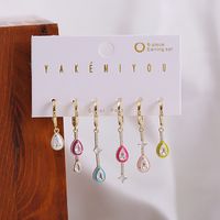 1 Set Casual Oval Asymmetrical Enamel Copper Zircon 14k Gold Plated Dangling Earrings main image 1