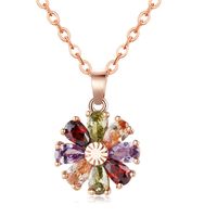 Wholesale Casual Simple Style Flower Copper Inlay K Gold Plated Rhodium Plated Zircon Pendant Necklace sku image 1