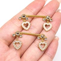 Streetwear Heart Shape Stainless Steel Copper Plating Inlay Rhinestones Gold Plated Nipple Ring main image 1