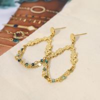 1 Pair Vacation Wreath Twist Plating Stainless Steel Natural Stone 18k Gold Plated Drop Earrings Ear Studs main image 1