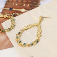 1 Pair Vacation Wreath Twist Plating Stainless Steel Natural Stone 18k Gold Plated Drop Earrings Ear Studs main image 4