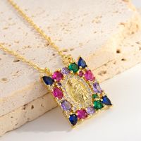 Elegant Retro Square Heart Shape Copper 18k Gold Plated Zircon Pendant Necklace In Bulk sku image 4