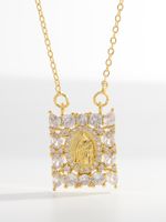 Élégant Rétro Carré Forme De Cœur Le Cuivre Plaqué Or 18k Zircon Pendentif En Masse main image 10