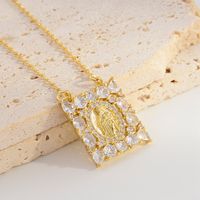 Elegant Retro Square Heart Shape Copper 18k Gold Plated Zircon Pendant Necklace In Bulk sku image 2