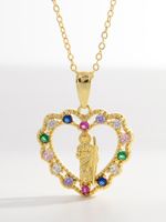Elegant Retro Square Heart Shape Copper 18k Gold Plated Zircon Pendant Necklace In Bulk main image 2