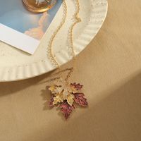 Wholesale Jewelry Elegant Vintage Style Maple Leaf Alloy Acrylic Inlay Brooches Necklace main image 5