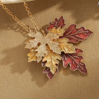 Wholesale Jewelry Elegant Vintage Style Maple Leaf Alloy Acrylic Inlay Brooches Necklace sku image 5