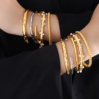Luxurious Baroque Style Shiny Solid Color Titanium Steel Plating Inlay Artificial Pearls Zircon 18k Gold Plated Bangle main image 8