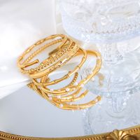 Luxurious Baroque Style Shiny Solid Color Titanium Steel Plating Inlay Artificial Pearls Zircon 18k Gold Plated Bangle main image 6