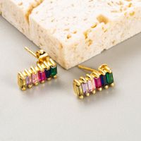 Fashion Geometric Inlaid Zircon Copper Artificial Gemstones Earrings main image 4