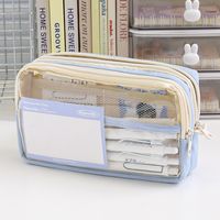 Three-layer Large Capacity Transparent Pencil Case Wholesale Girls Junior High School And Elementary School Students Pencil Box Simple Stationery Box Storage Bag main image 2