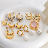 1 Pair Elegant Luxurious Baroque Style Geometric Plating Inlay Stainless Steel Artificial Pearls Rhinestones 18k Gold Plated Earrings main image 7