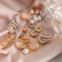 1 Pair Elegant Luxurious Baroque Style Geometric Plating Inlay Stainless Steel Artificial Pearls Rhinestones 18k Gold Plated Earrings main image 1